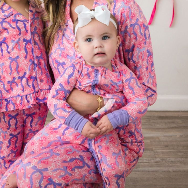 Cute Bow Floral Printed Zipper Baby Jumpsuit