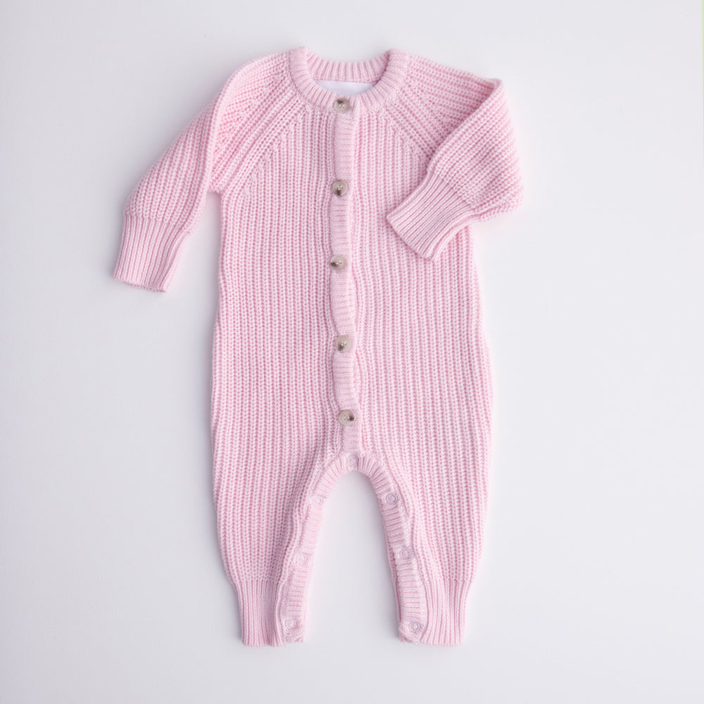 Combinaison bébé à manches longues en tricot de couleur unie 2 pièces