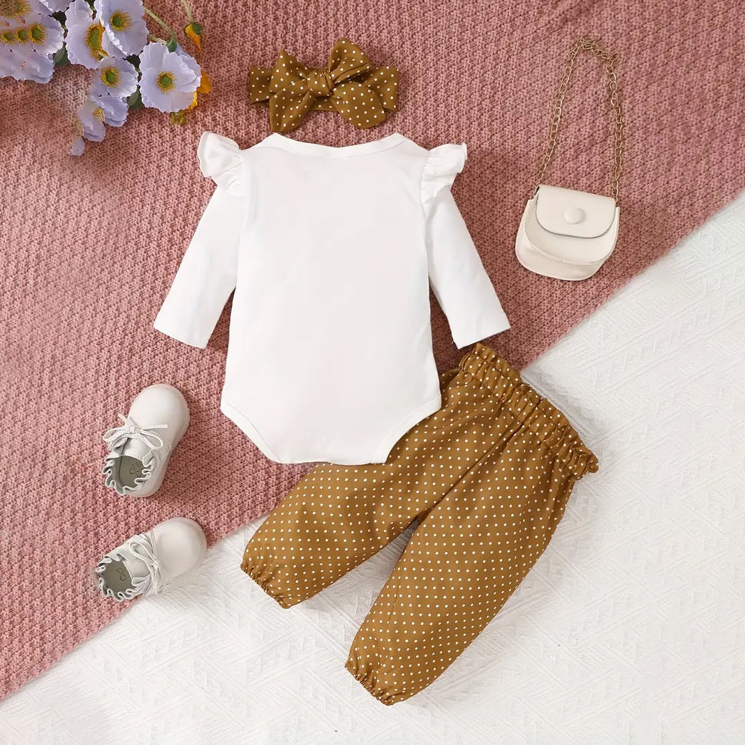 3PCS Stylish Heart Polka Dot Printed Long Sleeve Baby Set