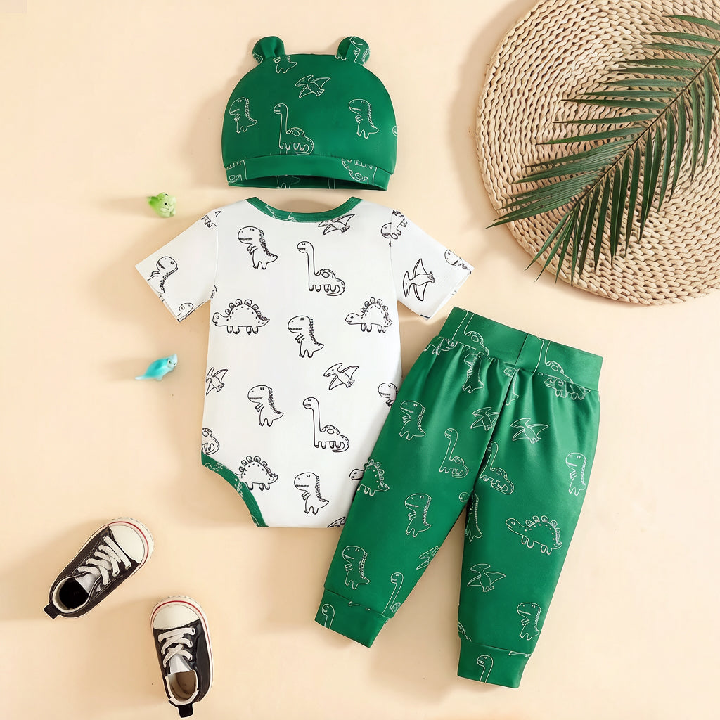 3PCS Lovely All-over Dinosaur Print Short Sleeve Baby Set