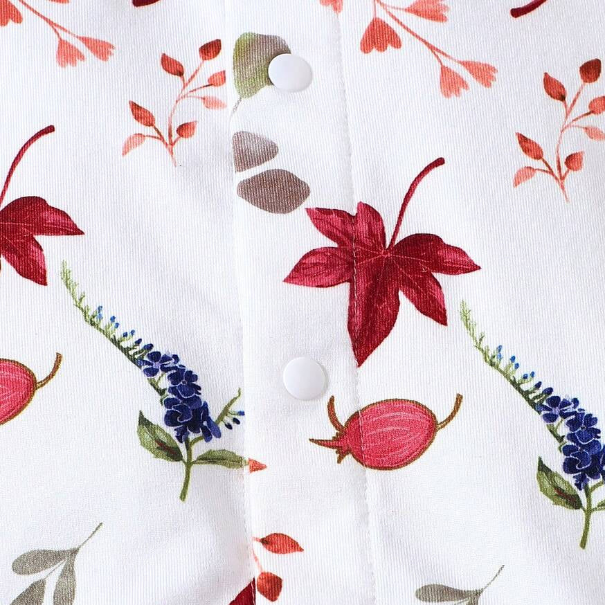 2PCS Allover Leaf Print Long Sleeve Baby Girl Jumpsuit