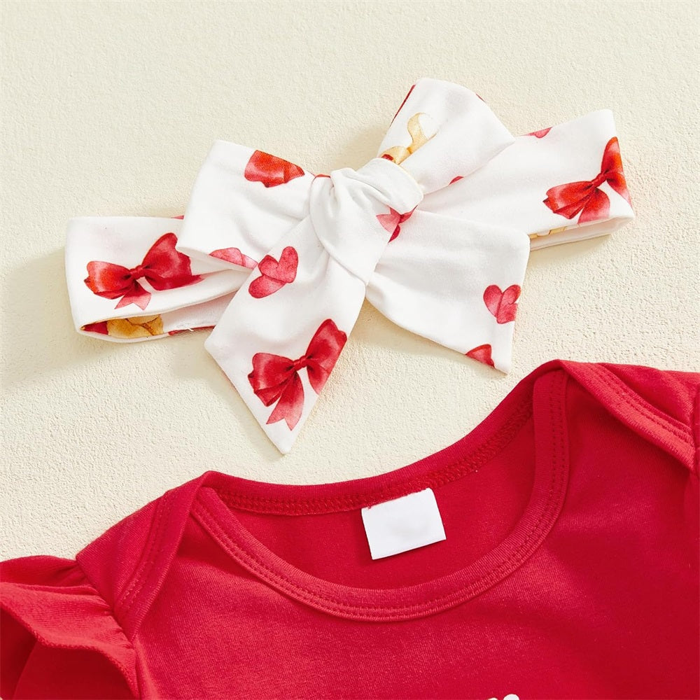 3PCS My First Valentine's Day Letter Bear Print Baby Set