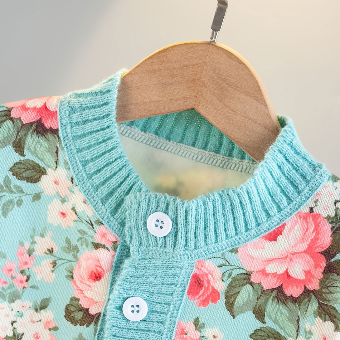Grace Floral Printed Knit Long Sleeve Baby Jumpsuit