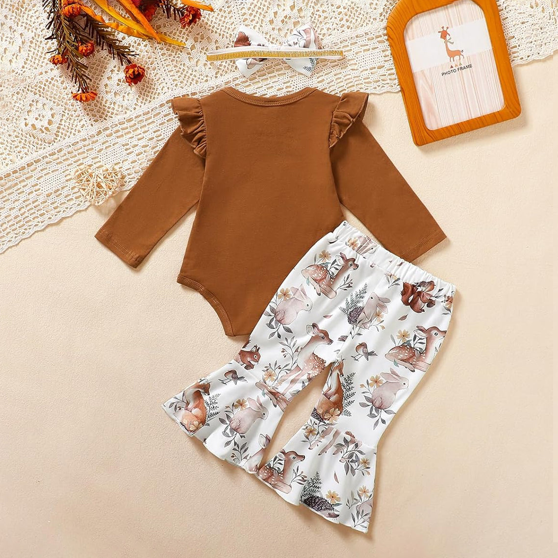 3PCS Lovely Deer Printed Long Sleeve Baby Set