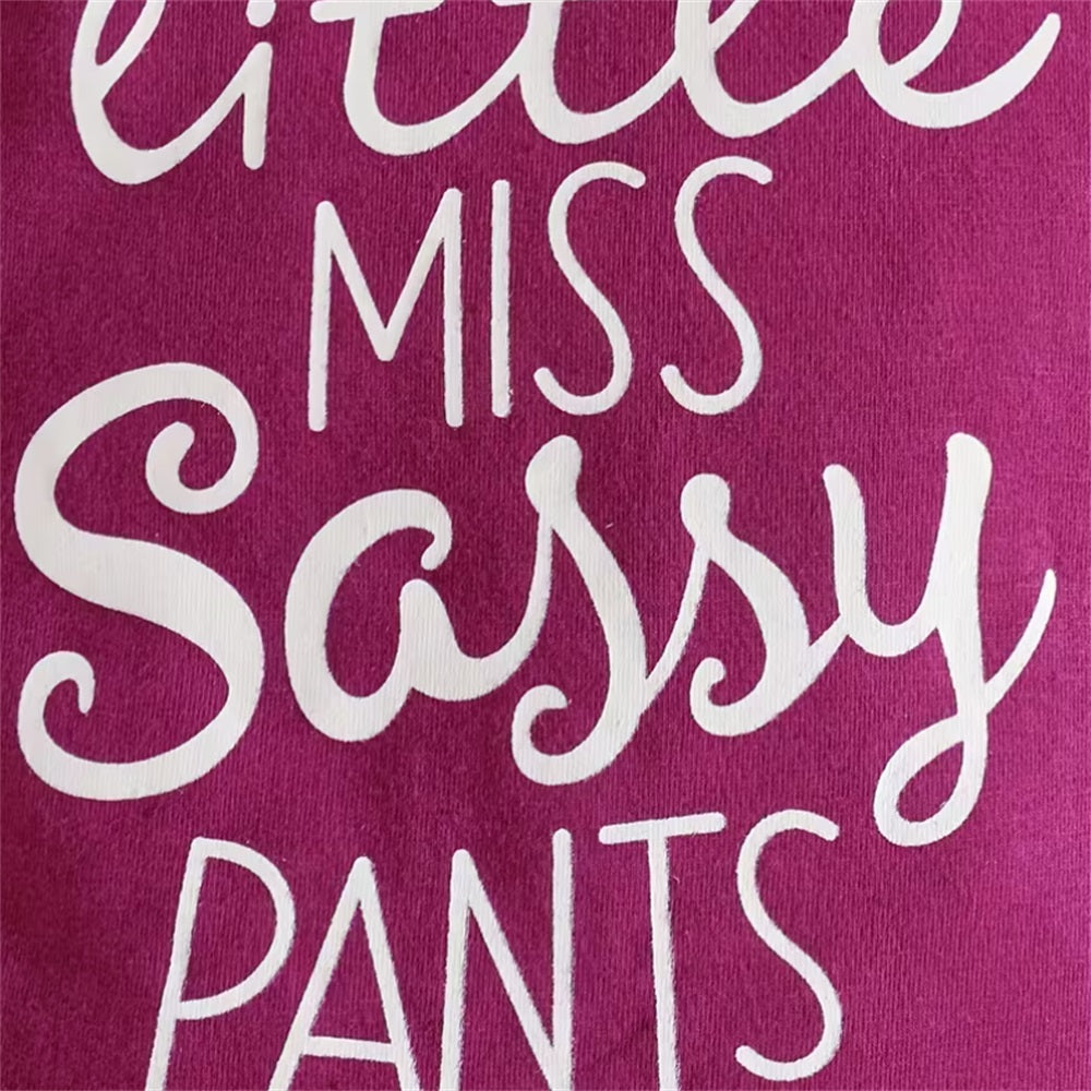 3PCS Little Miss Sassy Pants Letter Floral Print Long Sleeve Baby Set