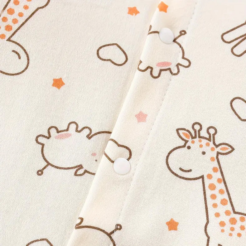 Lovely Giraffe Printed Long Sleeve Baby Jumpsuit