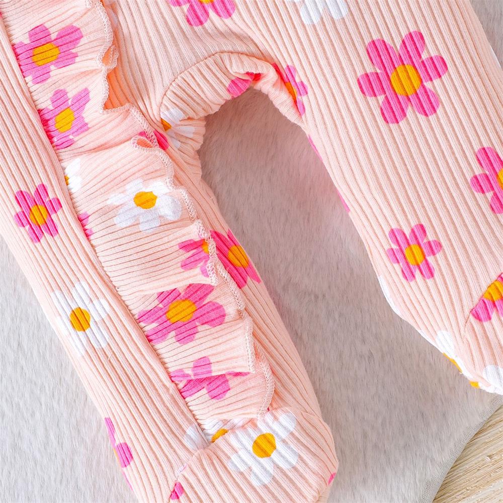 2PCS Cute Floral Print Long Sleeve Baby Jumpsuit