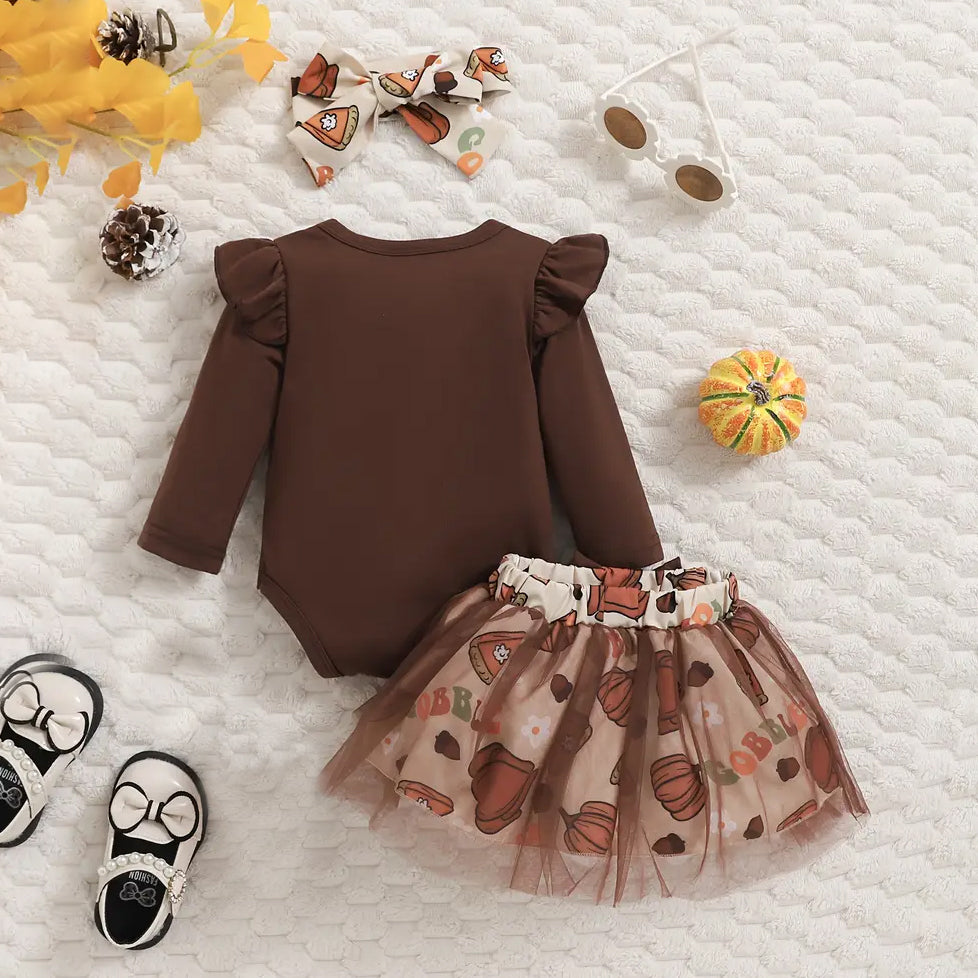 3PCS Thanksgiving Little Turkeys Letter Printed Baby Set