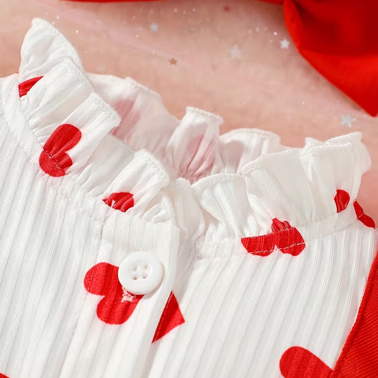 2PCS Stylish Heart Print Long Sleeve Baby Jumpsuit