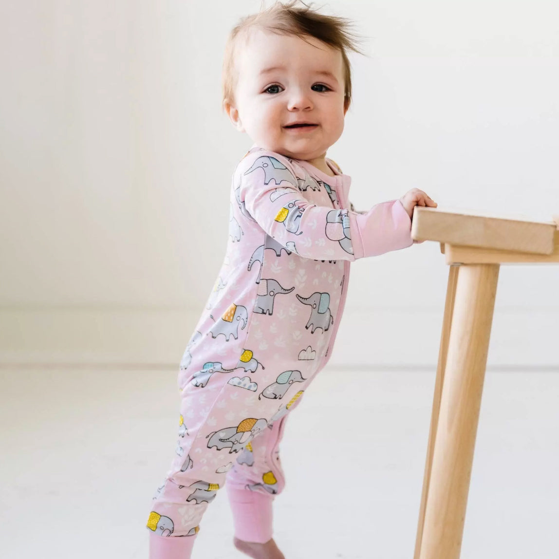 Grace Elephant Printed Zipper Baby Jumpsuit