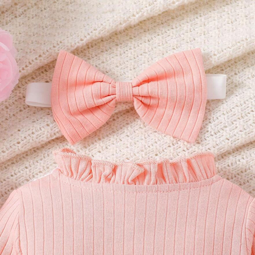2PCS Grace Lace Bowknot Decor Long Sleeve Baby Girl Jumpsuit