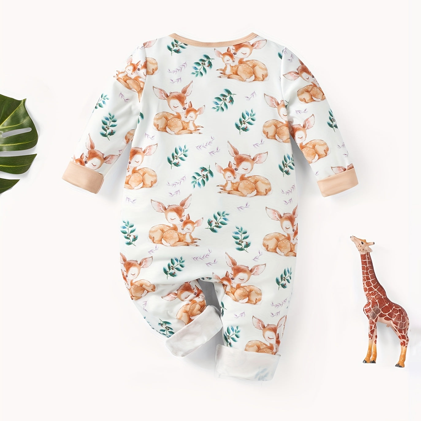 Comfy Stylish Deer Printed Long Sleeve Baby Jumpsuit