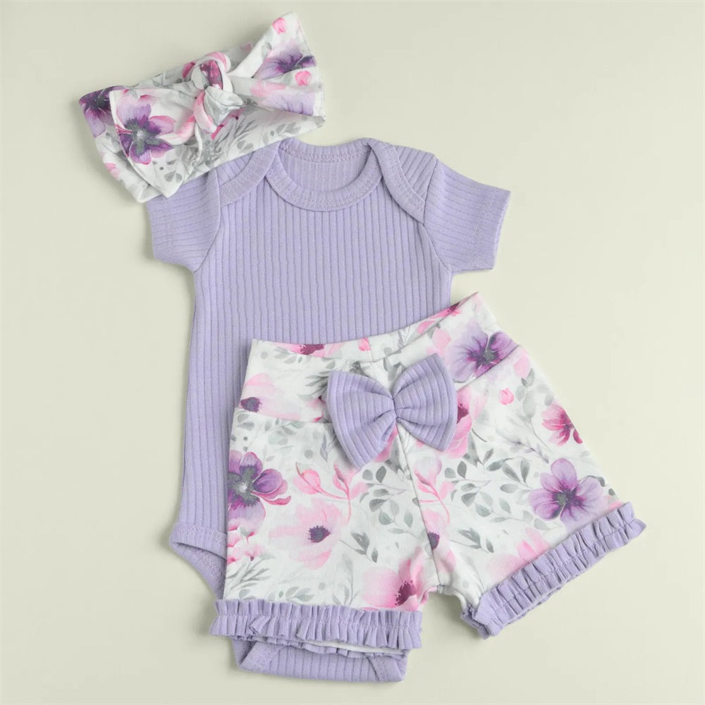 3PCS Pretty Floral Printed Short Sleeve Baby Set