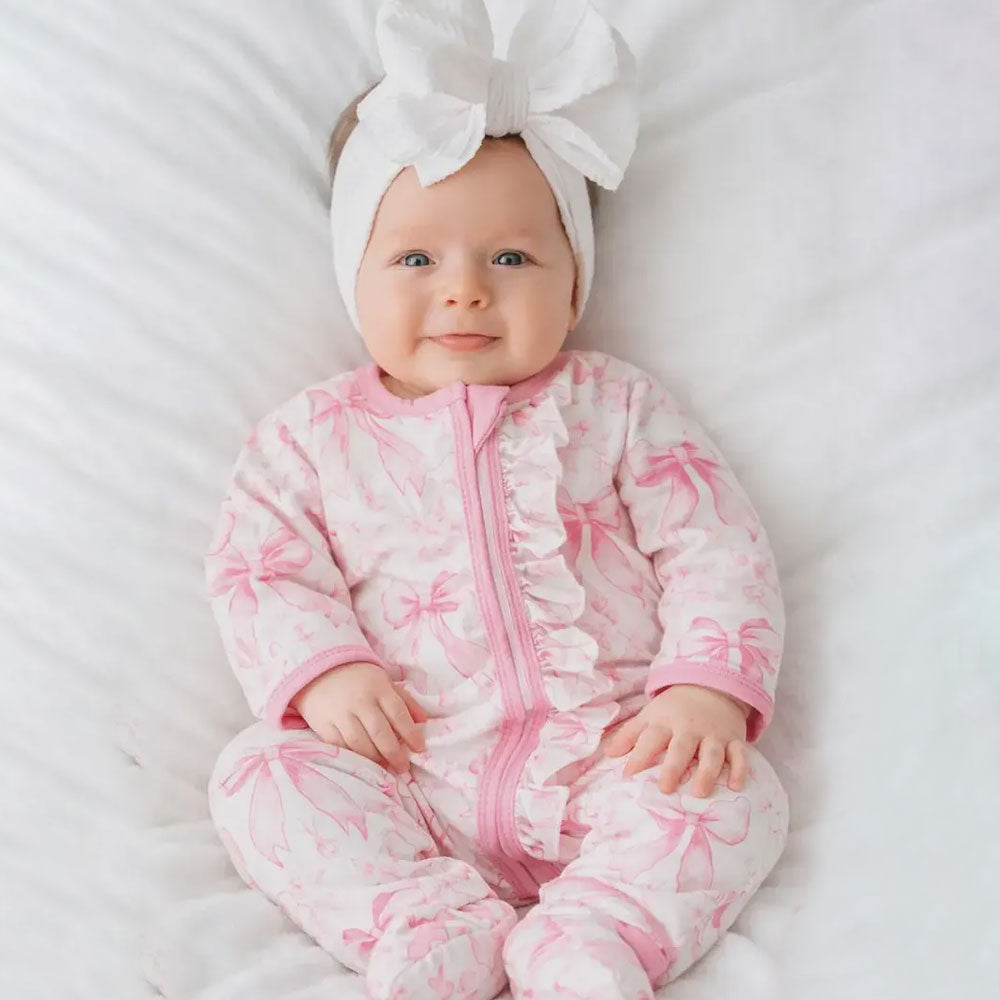 Bubbly Bow Printed Long Sleeve Zipper Baby Girl Jumpsuit