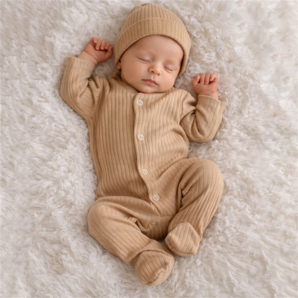 2PCS Comfy Knit Solid Color Long Sleeve Baby Jumpsuit