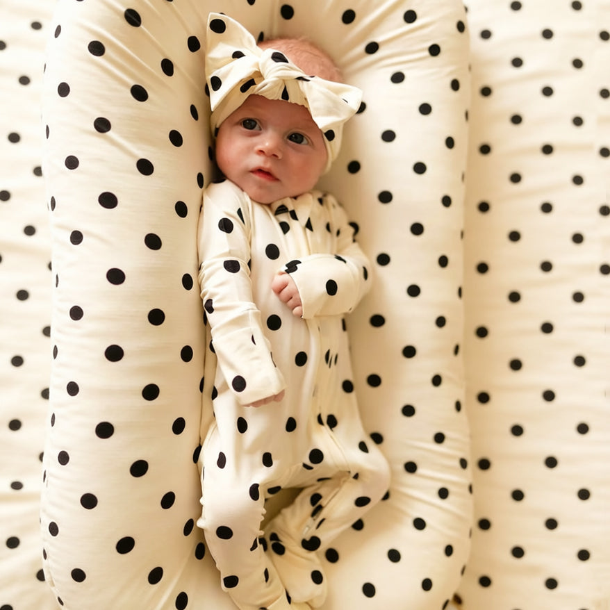 2PCS Pretty Polka Dots Printed Long Sleeve Zipper Baby Jumpsuit