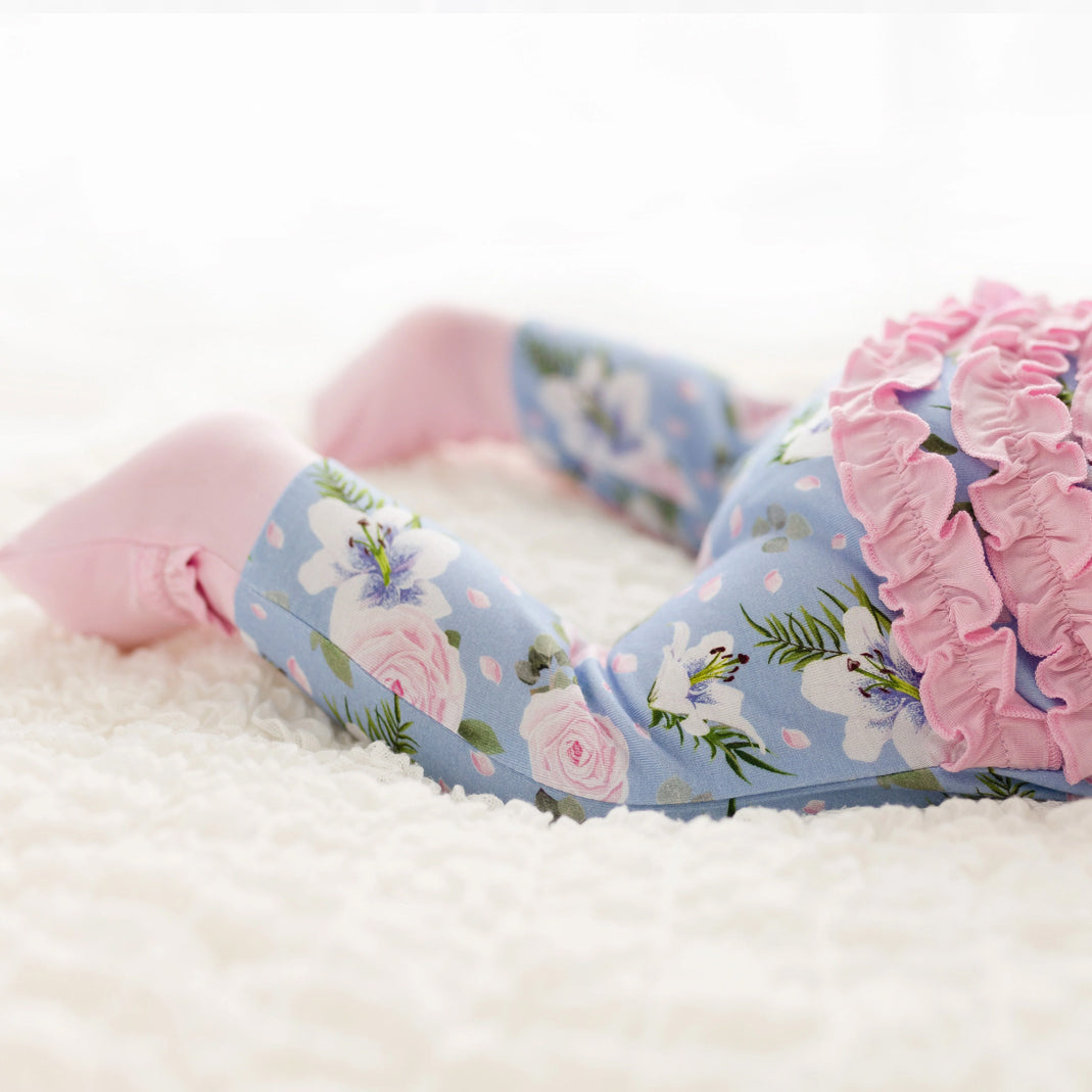 Classy Floral Printed Ruffled Zipper Baby Jumpsuit