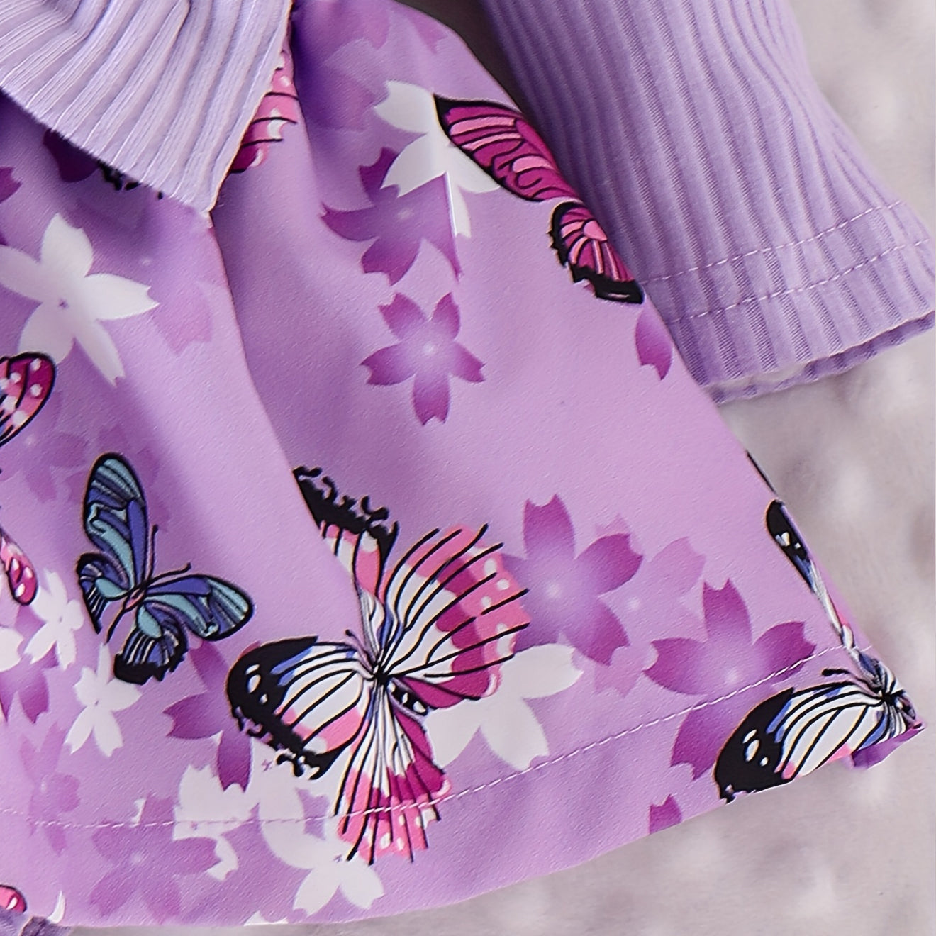 2PCS Cute Butterfly Floral Printed Long Sleeve Baby Romper
