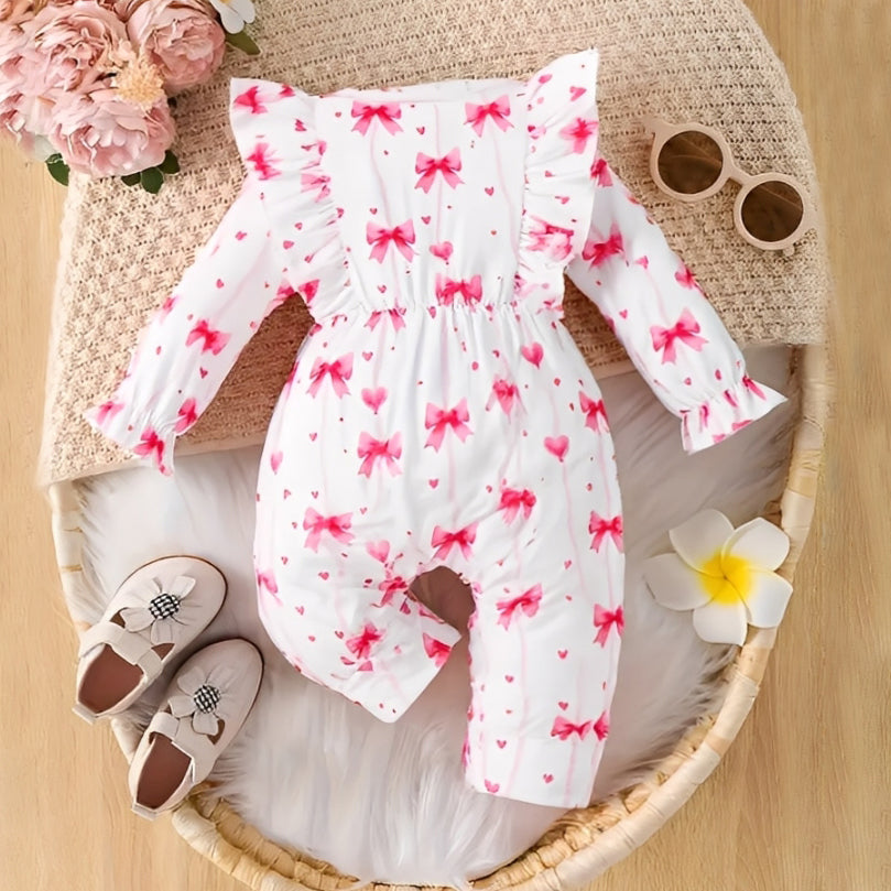 Charming Bow Printed Long Sleeve Baby Jumpsuit