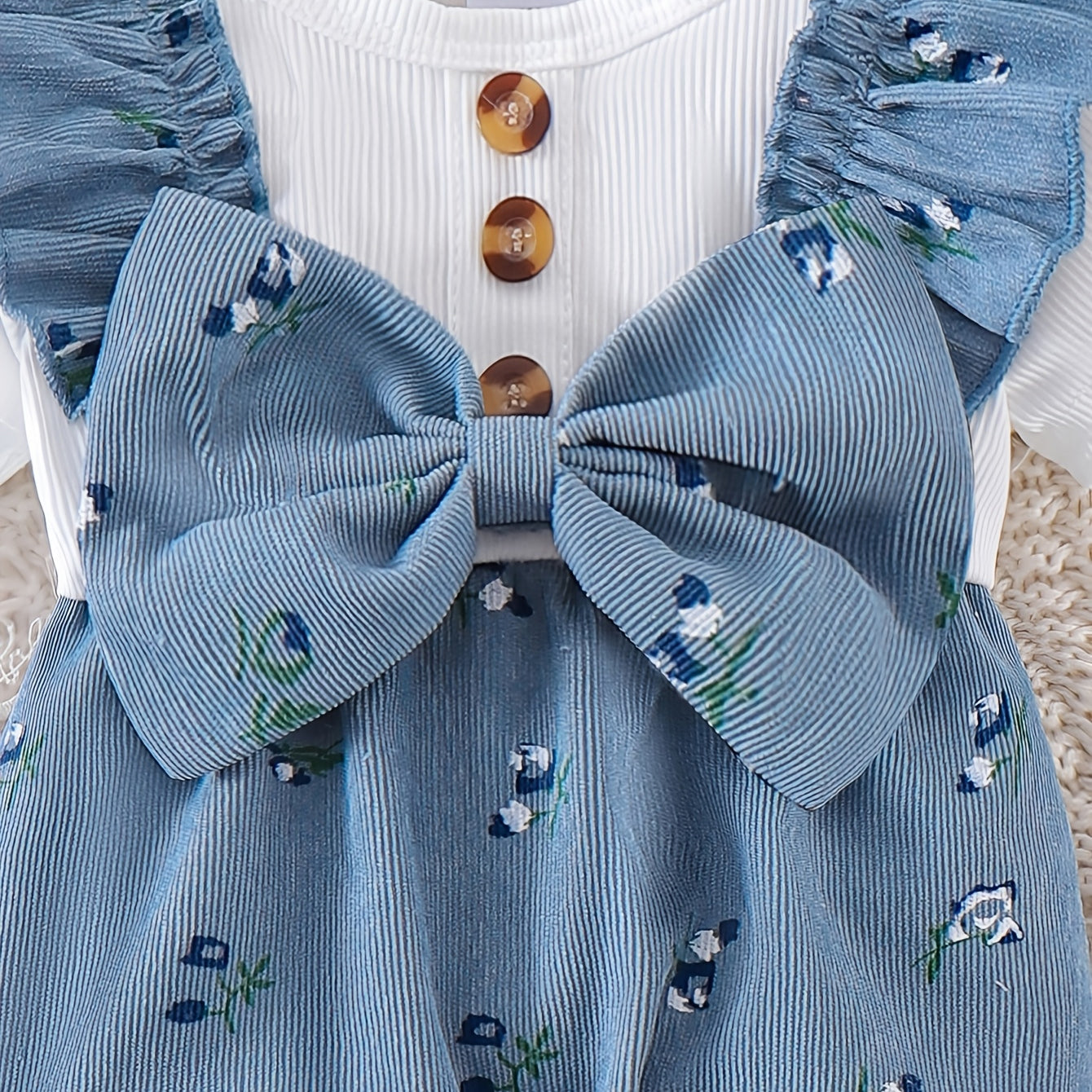 2PCS Graceful Floral Print Short Sleeve Baby Jumpsuit