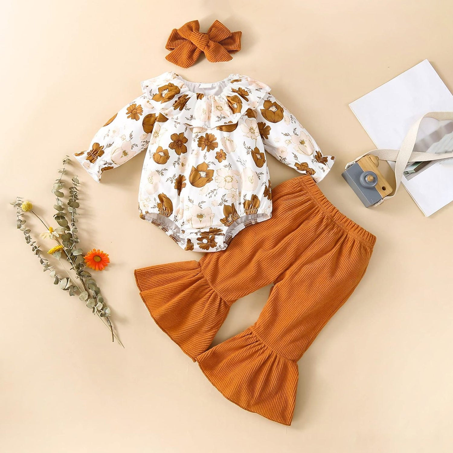 3PCS Charming Floral Printed Baby Girl Set