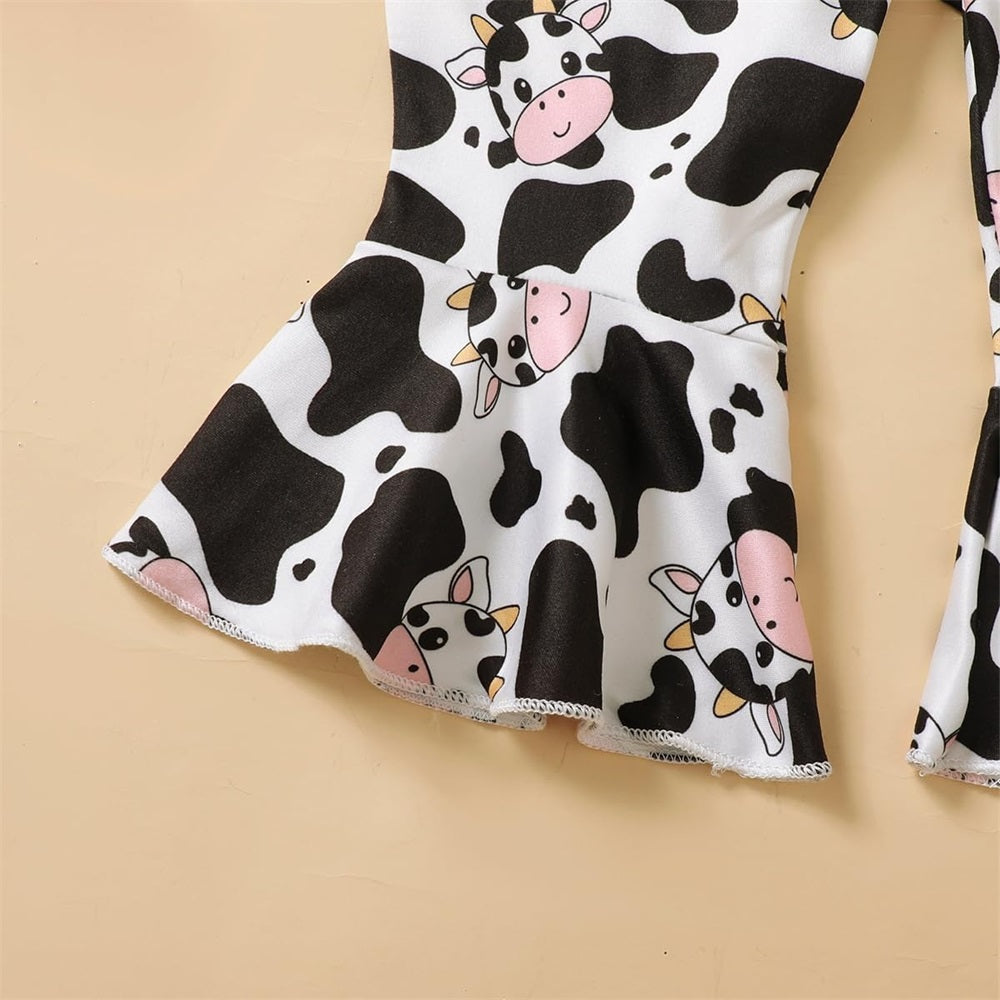 3PCS Holy Cow I'm Cute Letter Cow Print Baby Girl Set