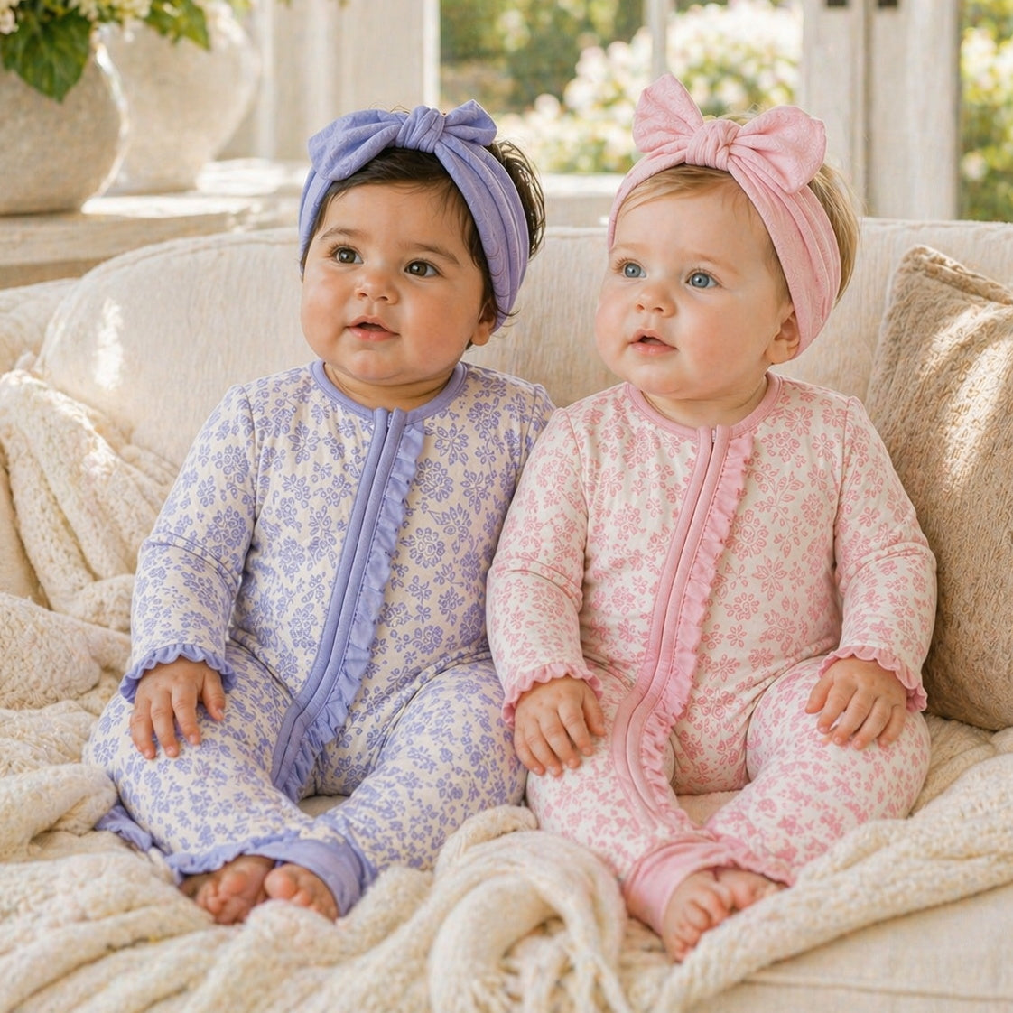 4PCS All-Over Ditsy Printed Zipper Long Sleeve Baby Jumpsuit