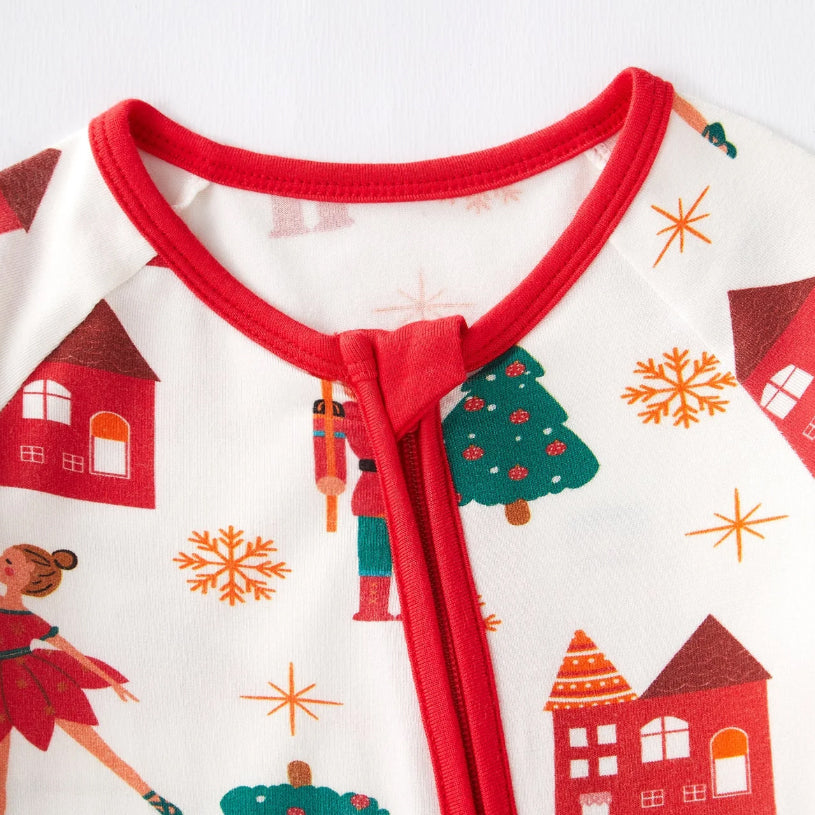 Christmas Nutcracker Printed Zipper Bamboo Viscose Baby Jumpsuit