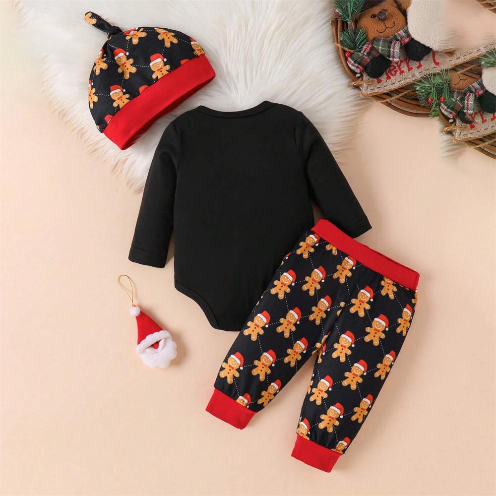 3PCS Merry Christmas Letter Gingerbread Print Baby Set