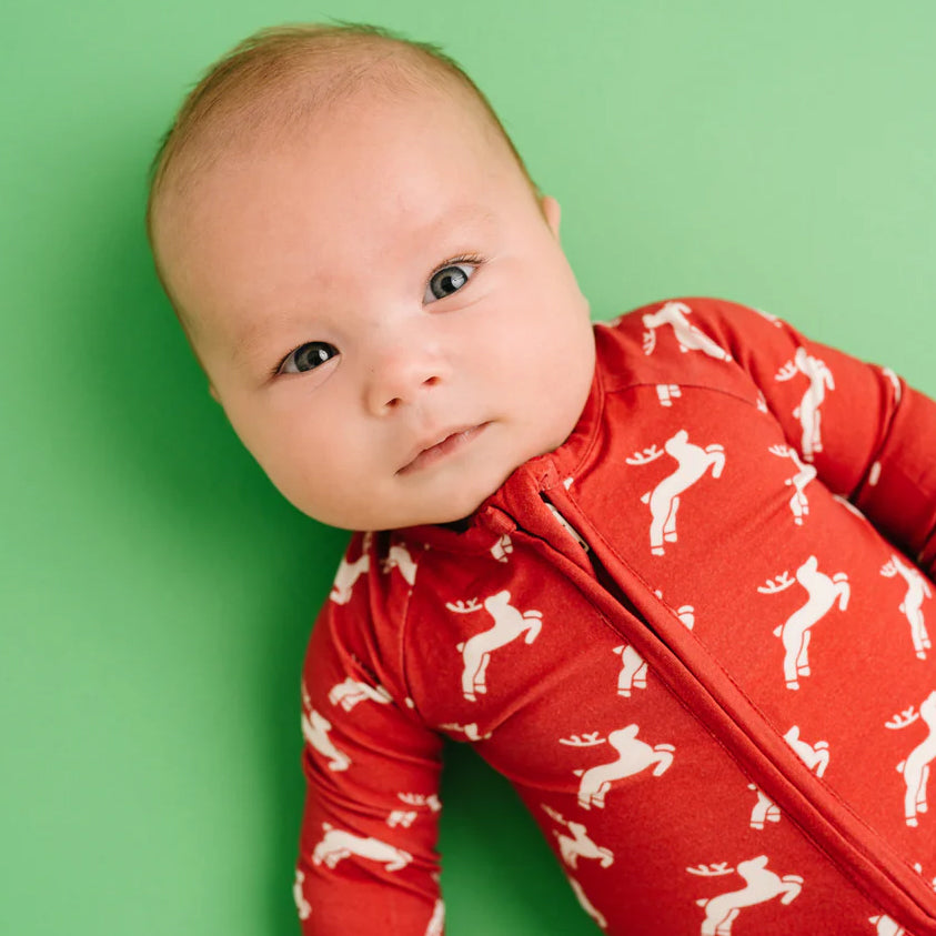 Stylish Christmas Elk Printed Long Sleeve Zipper Baby Jumpsuit