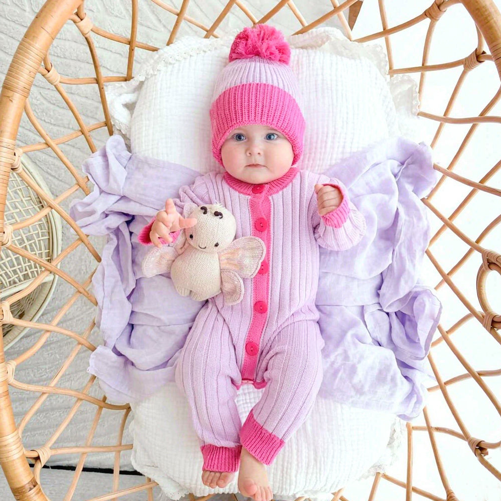 2PCS Dreamy Color Blocking Knit Long Sleeve Baby Jumpsuit