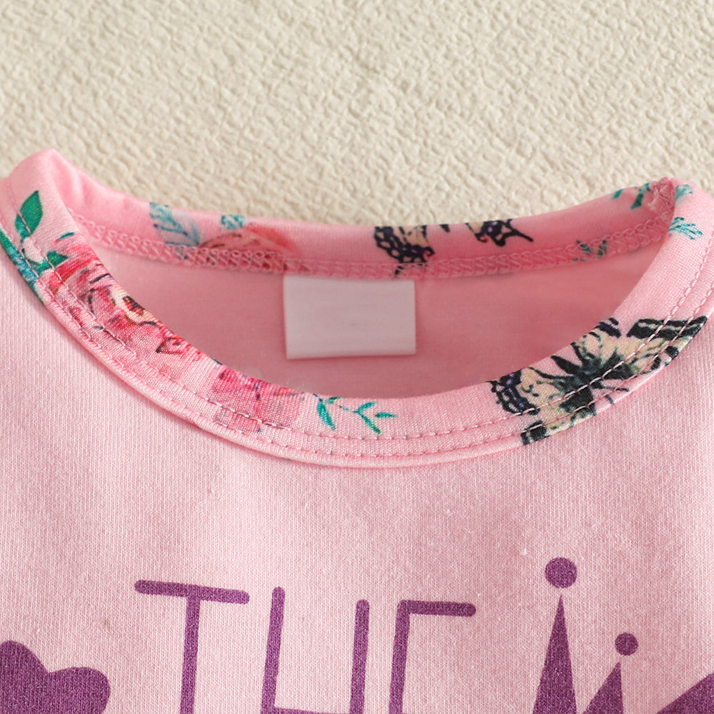 3PCS Charming The Princess Has Arrived Letter Floral Print Baby Set