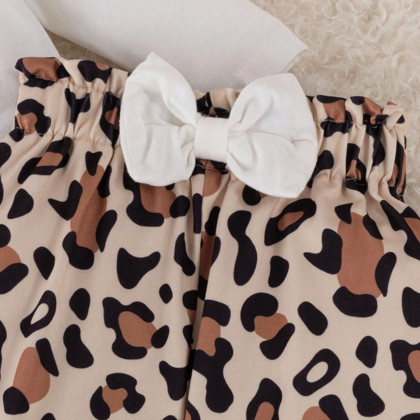 3PCS Fashion Bow Leopard Print Long Sleeve Baby Set