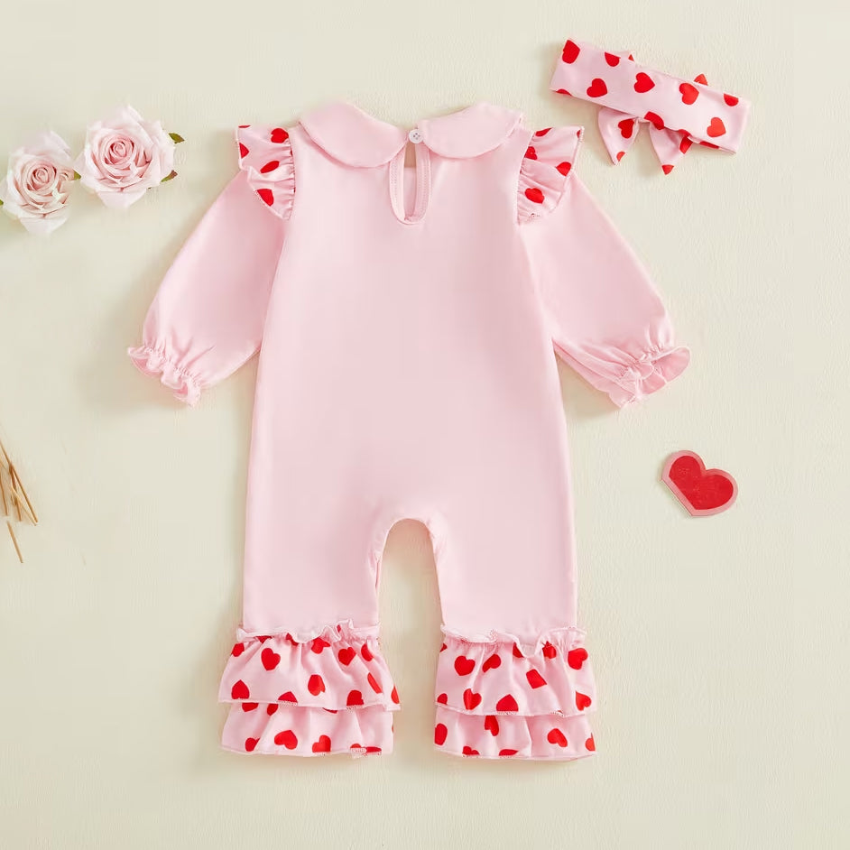 2PCS Little Valentine Letter Heart Printed Baby Jumpsuit