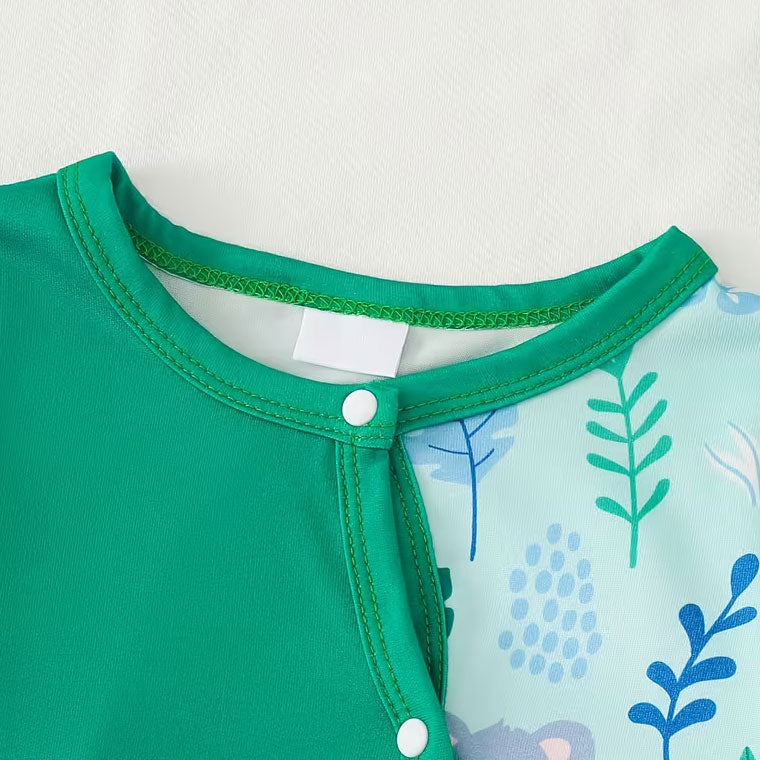 2PCS Adorable Koala and Plant Print Long Sleeve Baby Jumpsuit
