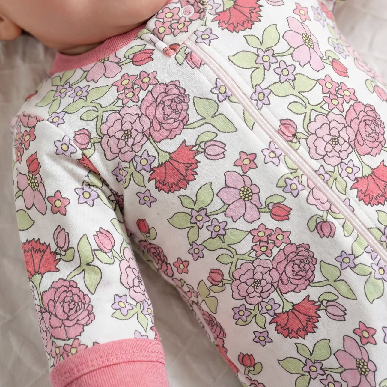 Allover Charming Floral Printed Zipper Baby Jumpsuit