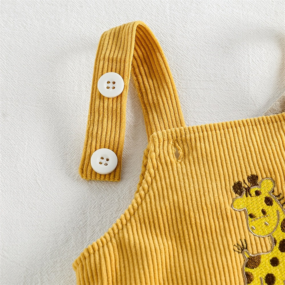 Comfortable Giraffe Embroidery Baby Overalls