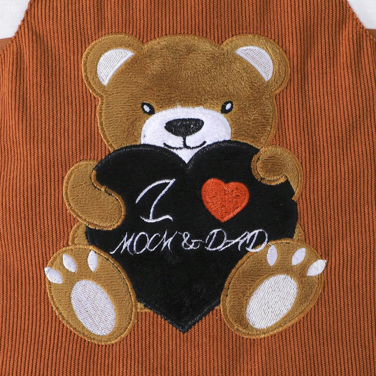 I Love Mom and Dad Letter Bear Stripe Printed Fake Two Pieces Baby Jumpsuit