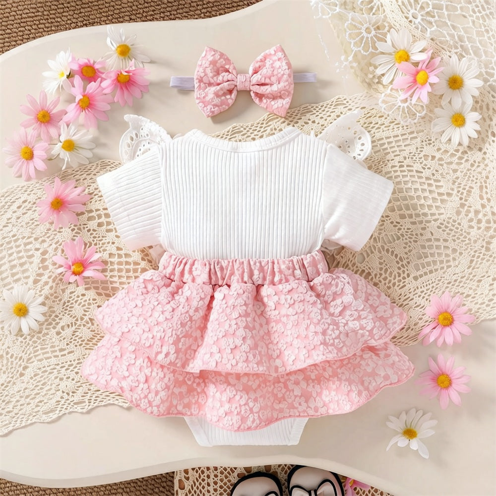 2PCS Cheerful Floral Print Short Sleeve Baby Girl Romper