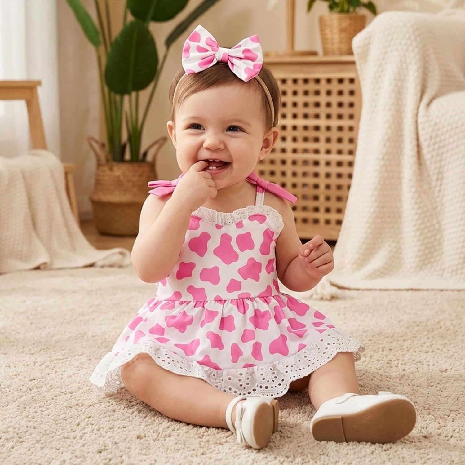 2PCS Exquisite Cow Printed Sleeveless Baby Romper