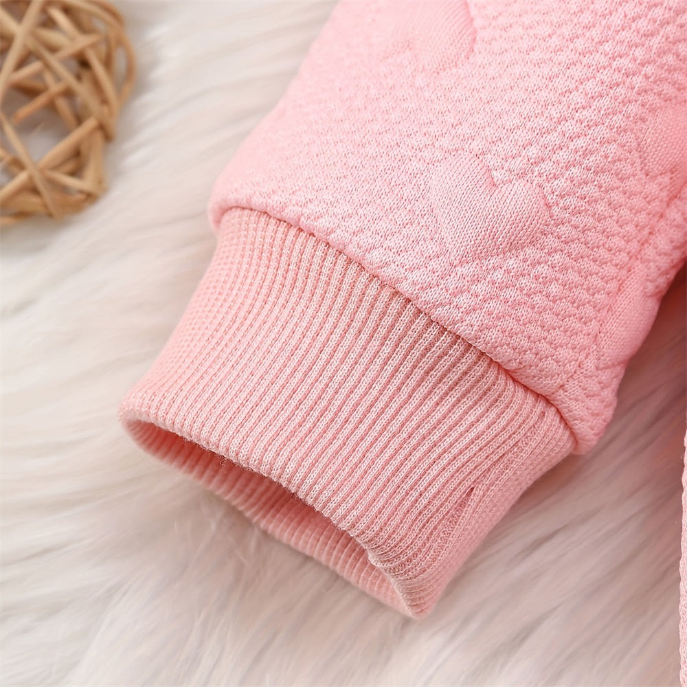 Soft Heart Print Long Sleeve Big Fur Collar Hooded Baby Jumpsuit
