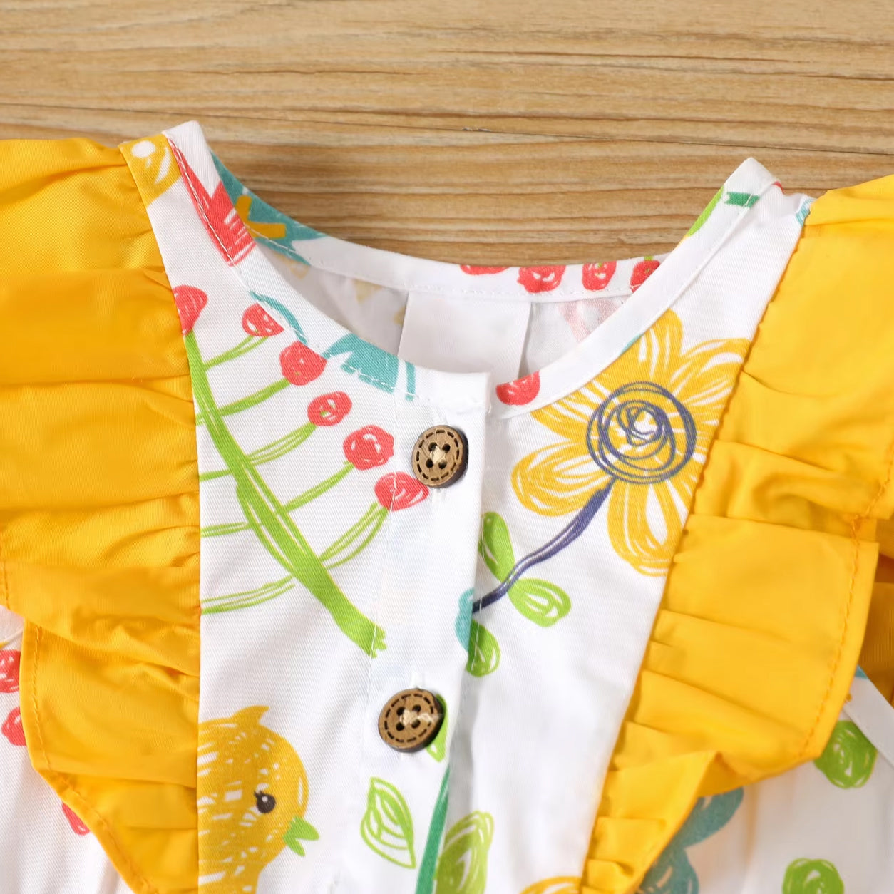 Colorful Hand-Painted Style Floral & Bird Printed Baby Jumpsuit