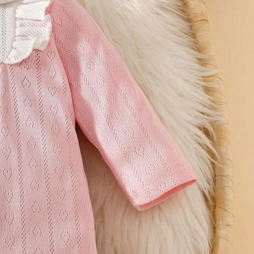 2PCS Sweet Color Block Knit Long Sleeve Baby Jumpsuit
