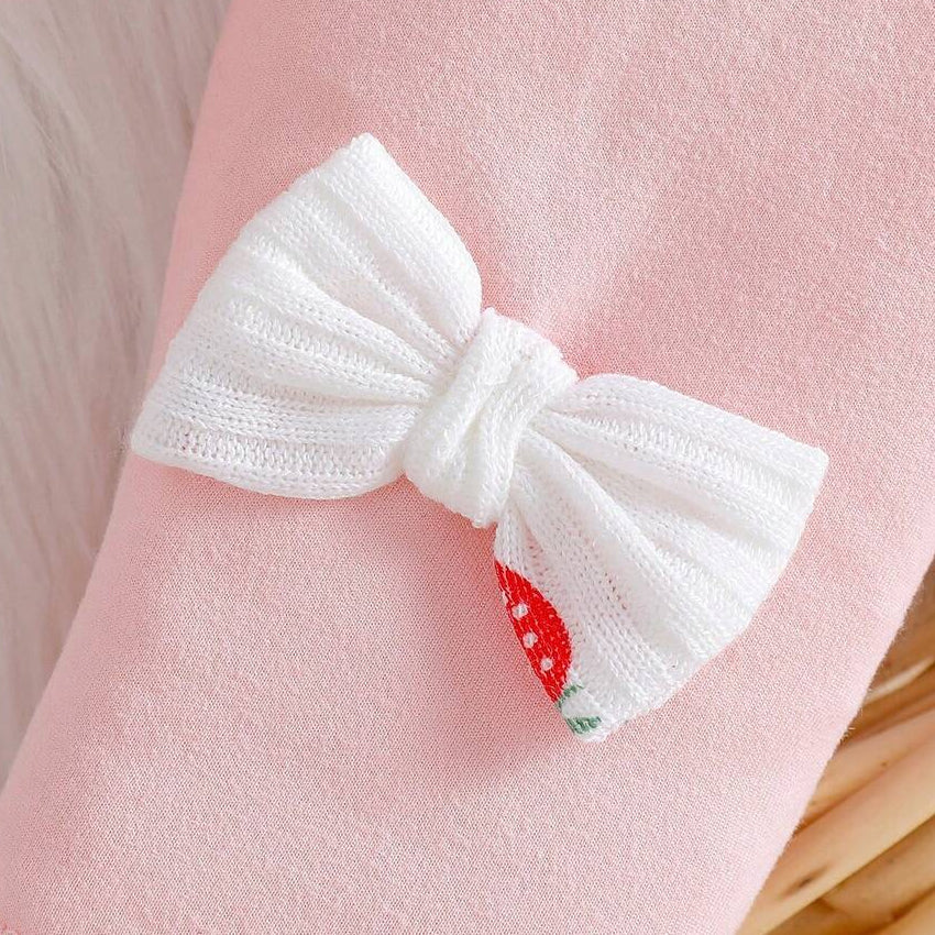 2PCS Pretty Strawberry Print Bow Short Sleeve Baby Set