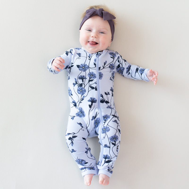 Trendy Floral Printed Long Sleeve Zipper Baby Jumpsuit