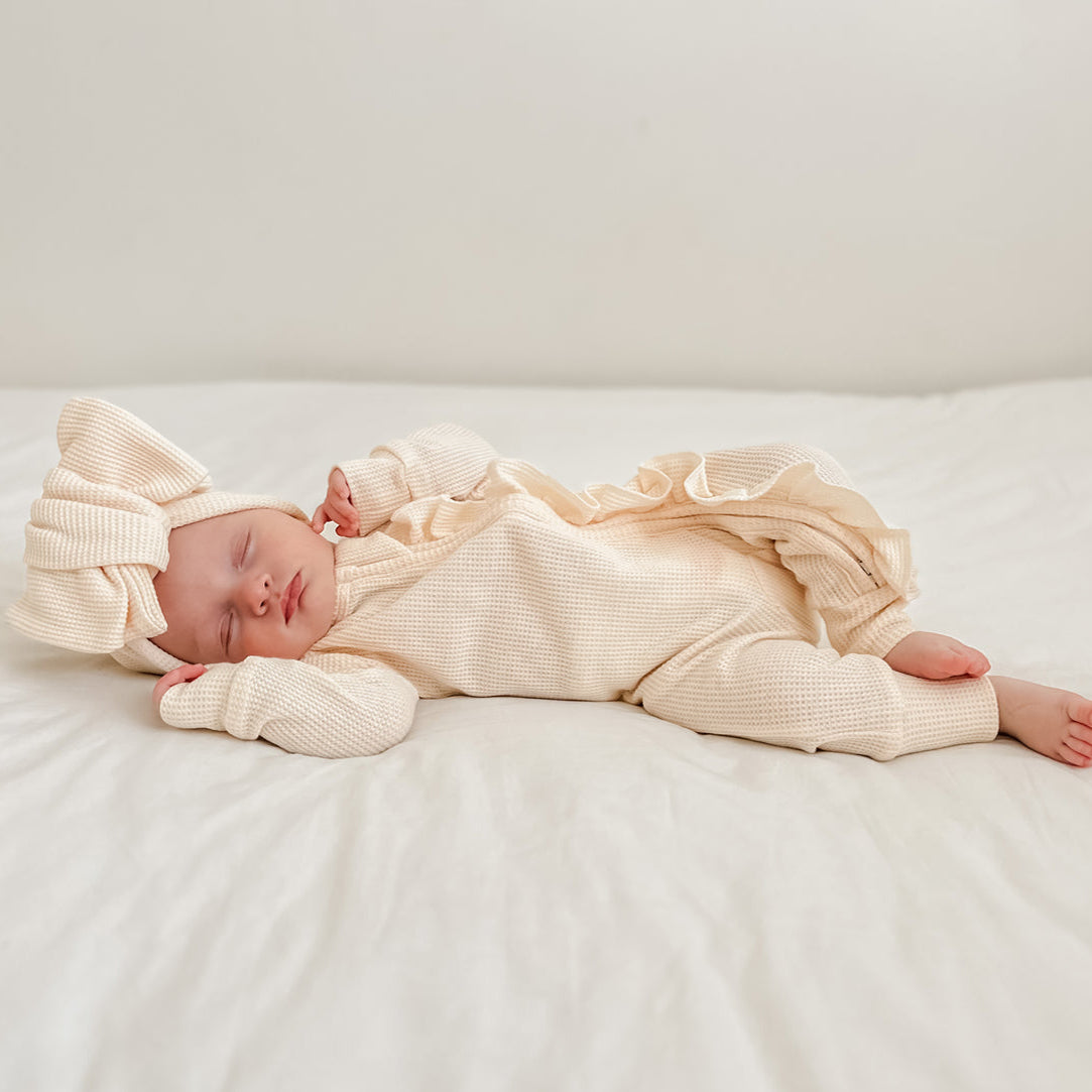 2PCS Waffle Solid Color Zipper Baby Jumpsuit