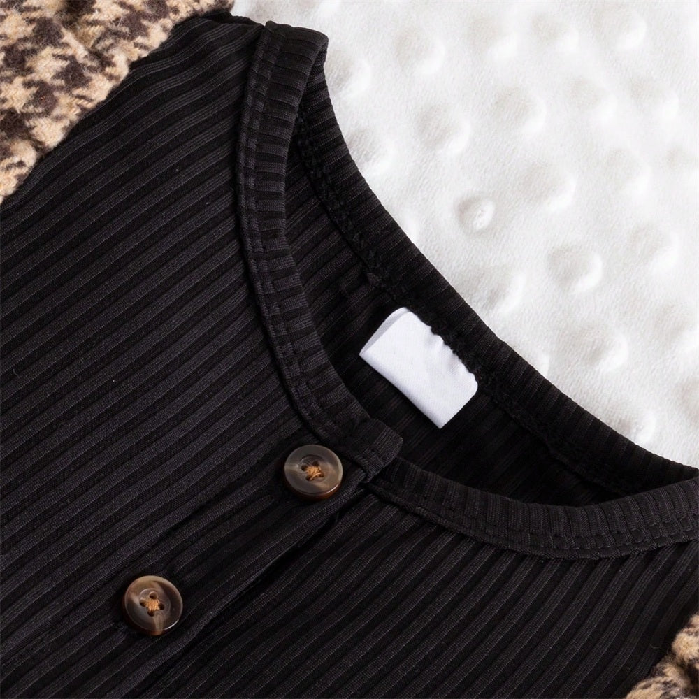 Cute Houndstooth Printed Printed Long Sleeve Baby Jumpsuit