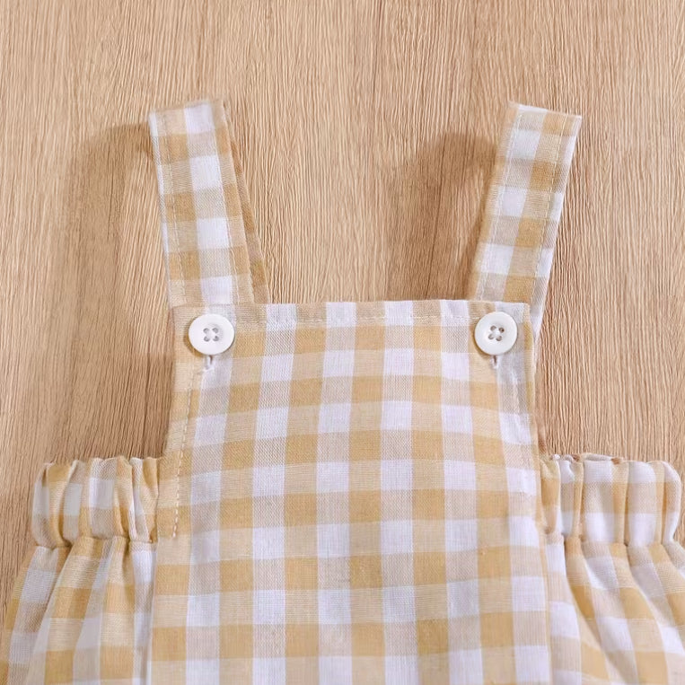 2PCS Casual Bear Plaid Print Overalls Baby Set