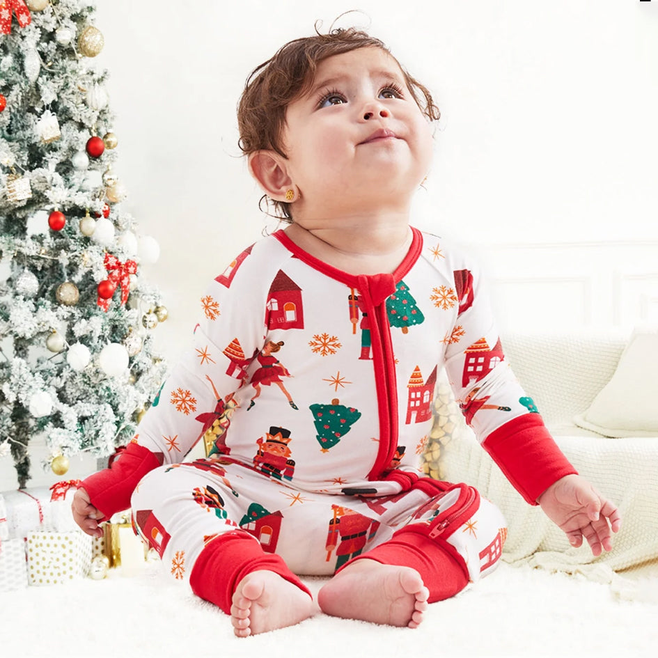 Christmas Nutcracker Printed Zipper Bamboo Viscose Baby Jumpsuit