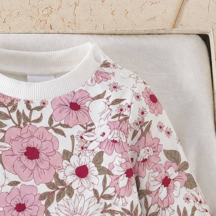 Vintage Baby Girl Floral Printed Long Sleeve Jumpsuit